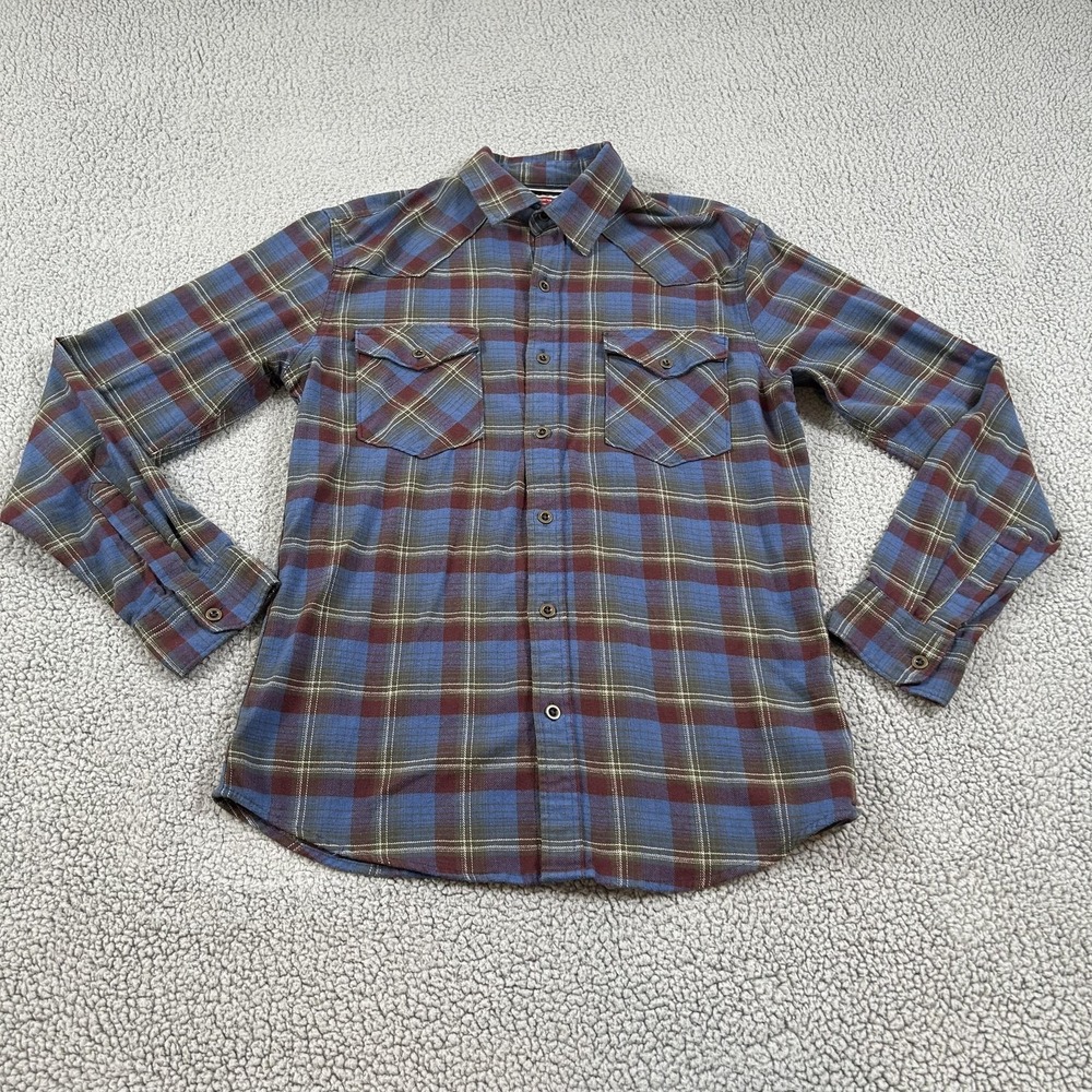 Wrangler Shirt Mens Small Blue Plaid Flannel Button Up Long Sleeve Western